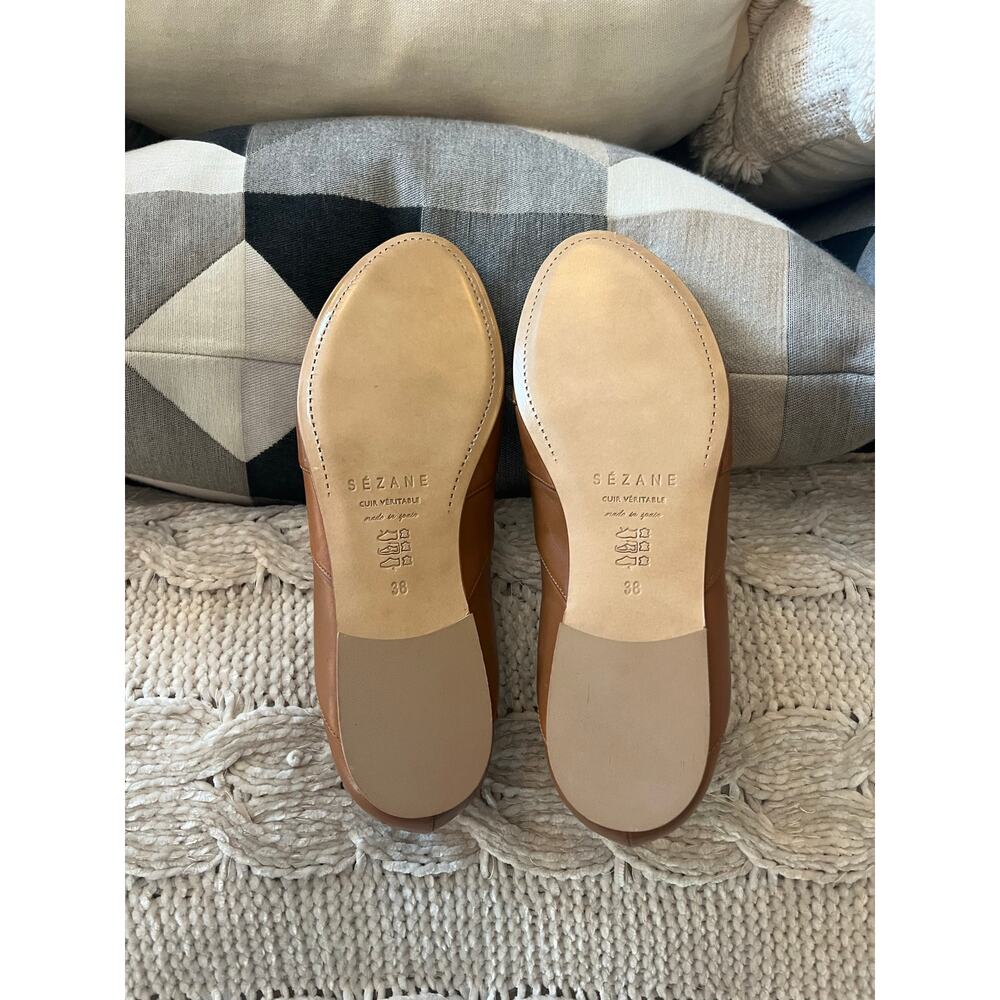 La Maille Sezane Leather Scalloped Peep Toe Ballerinas in Camel Size 38 NEW✨ - Picture 7 of 8
